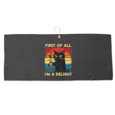 First Of All IM A Delight Sarcastic Angry Cat Coffee Retro Large Microfiber Waffle Golf Towel