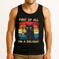 First Of All IM A Delight Sarcastic Angry Cat Coffee Retro Tank Top