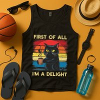 First Of All IM A Delight Sarcastic Angry Cat Coffee Retro Tank Top