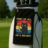 First Of All IM A Delight Sarcastic Angry Cat Coffee Retro Golf Towel