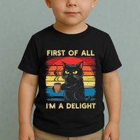 First Of All IM A Delight Sarcastic Angry Cat Coffee Retro Toddler T-Shirt