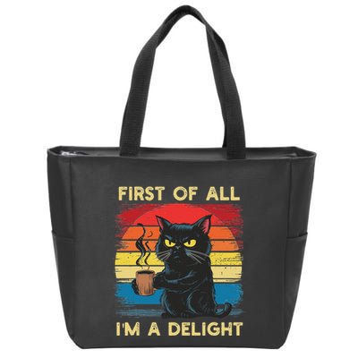 First Of All IM A Delight Sarcastic Angry Cat Coffee Retro Zip Tote Bag