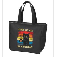 First Of All IM A Delight Sarcastic Angry Cat Coffee Retro Zip Tote Bag