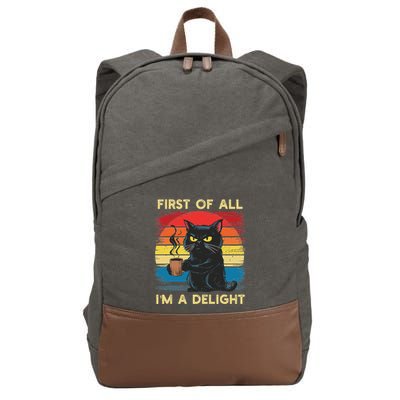 First Of All IM A Delight Sarcastic Angry Cat Coffee Retro Cotton Canvas Backpack