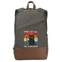 First Of All IM A Delight Sarcastic Angry Cat Coffee Retro Cotton Canvas Backpack