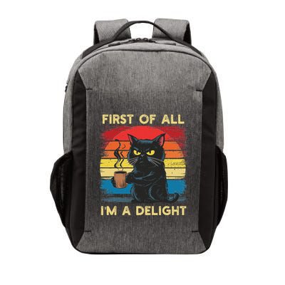 First Of All IM A Delight Sarcastic Angry Cat Coffee Retro Vector Backpack