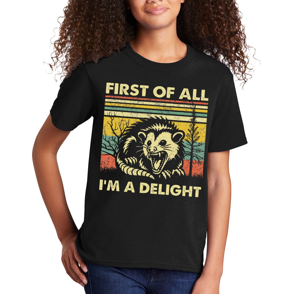 First Of All IM A Delight Sarcastic Angry Opossum Lover Kids T-Shirt