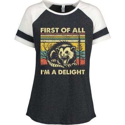 First Of All IM A Delight Sarcastic Angry Opossum Lover Enza Ladies Jersey Colorblock Tee