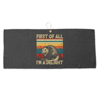 First Of All I'm A Delight Sarcastic Angry Opossum Possum  Large Microfiber Waffle Golf Towel