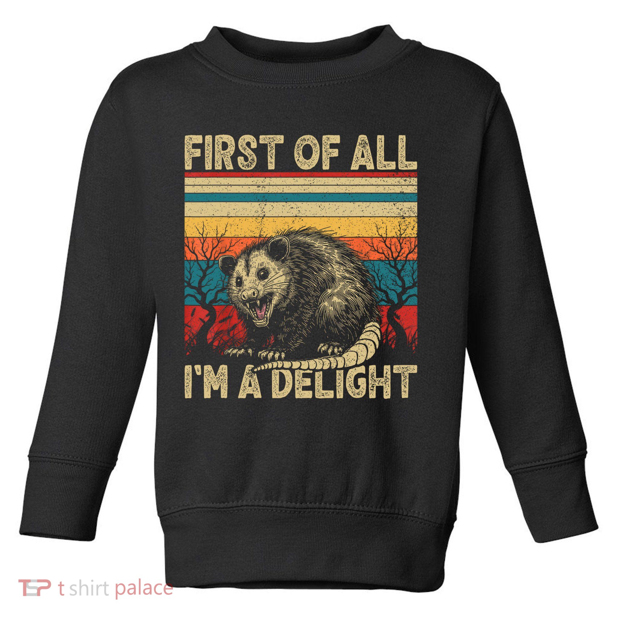 First Of All I'm A Delight Sarcastic Angry Opossum Possum  Toddler Sweatshirt