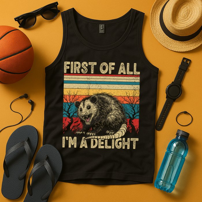 First Of All I'm A Delight Sarcastic Angry Opossum Possum  Tank Top