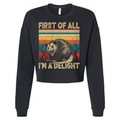 First Of All I'm A Delight Sarcastic Angry Opossum Possum  Cropped Pullover Crew