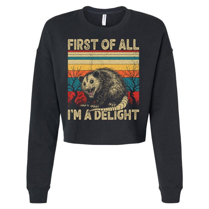 First Of All I'm A Delight Sarcastic Angry Opossum Possum  Cropped Pullover Crew