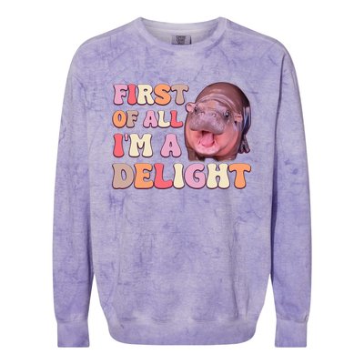 First Of All IM A Delight Moodeng Funny Meme Saying Colorblast Crewneck Sweatshirt