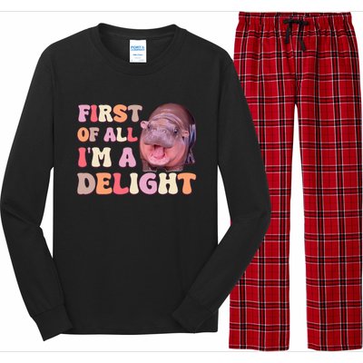 First Of All IM A Delight Moodeng Funny Meme Saying Long Sleeve Pajama Set