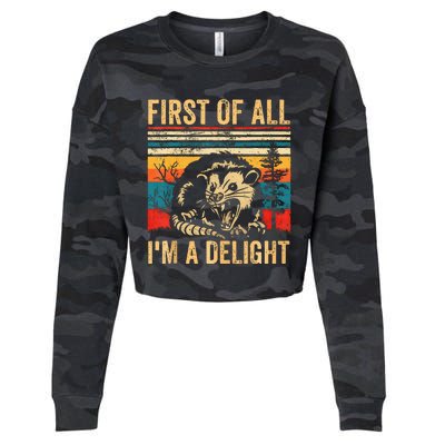 First Of All IM A Delight Sarcastic Angry Opossum Possum Cropped Pullover Crew