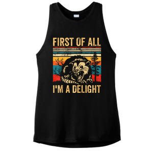 First Of All IM A Delight Sarcastic Angry Opossum Possum Ladies PosiCharge Tri-Blend Wicking Tank