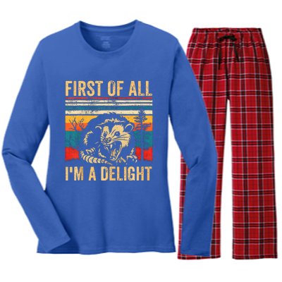 First Of All IM A Delight Sarcastic Angry Opossum Possum Women's Long Sleeve Flannel Pajama Set 