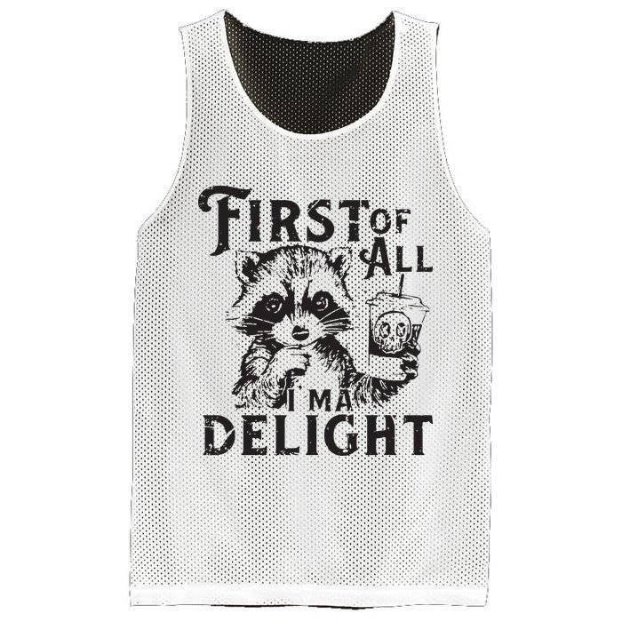 First Of All IM A Delight Funny Raccoon Mesh Reversible Basketball Jersey Tank