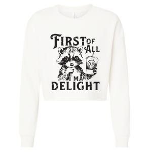 First Of All IM A Delight Funny Raccoon Cropped Pullover Crew