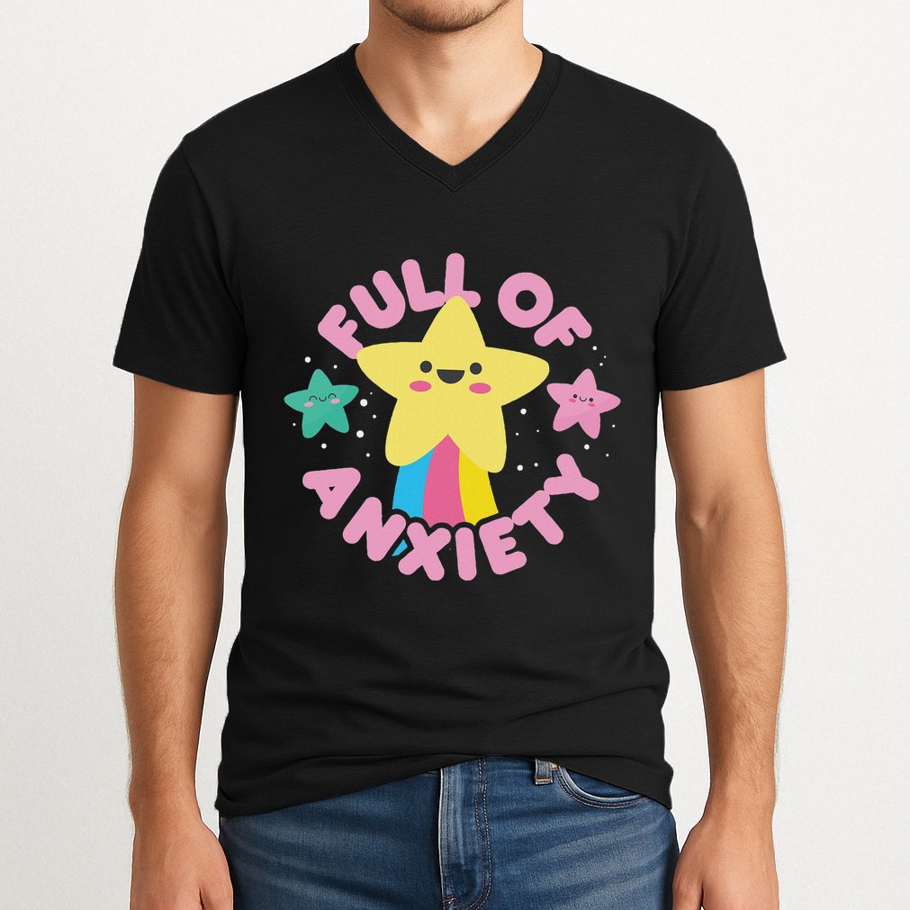 Full Of Anxiety Cute Kawaii Kawaii Goth Pastel Goth V-Neck T-Shirt