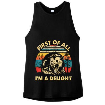 First Of All IM A Delight Sarcastic Angry Opossum Ladies PosiCharge Tri-Blend Wicking Tank