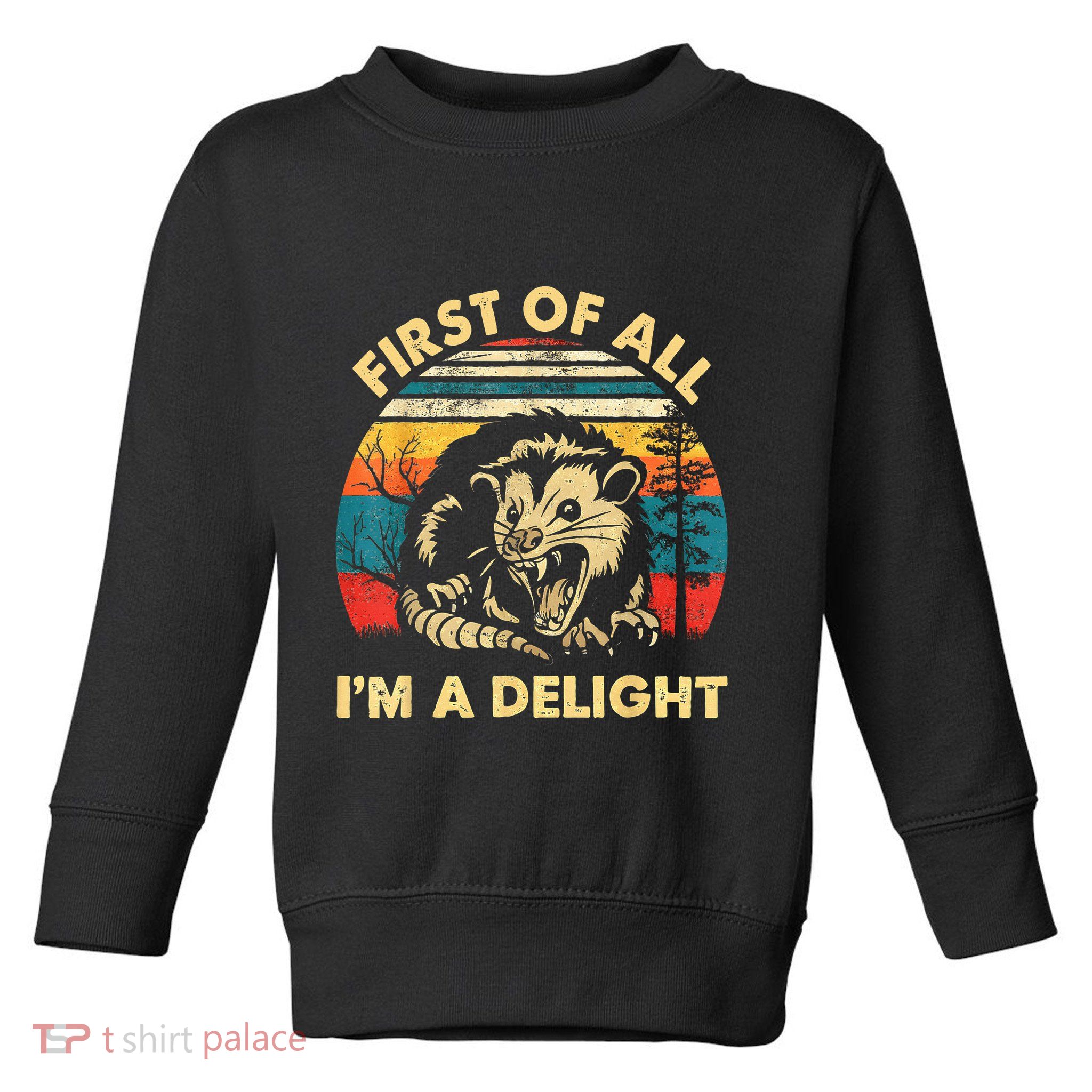 First Of All IM A Delight Sarcastic Angry Opossum Toddler Sweatshirt