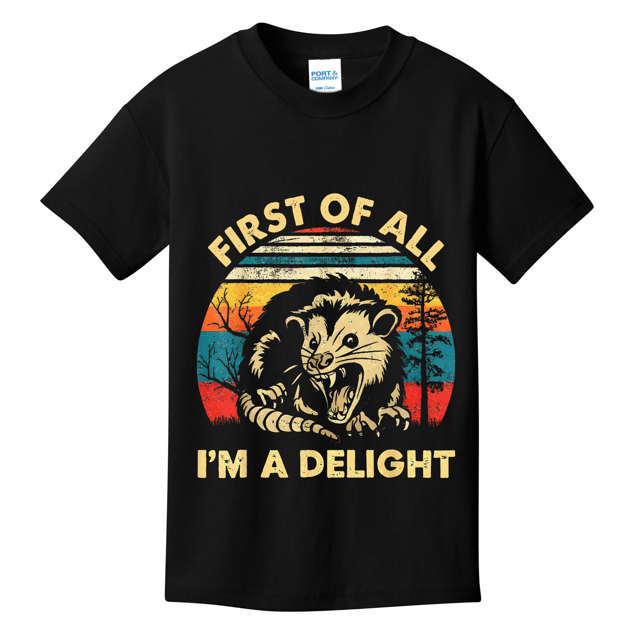 First Of All IM A Delight Sarcastic Angry Opossum Kids T-Shirt