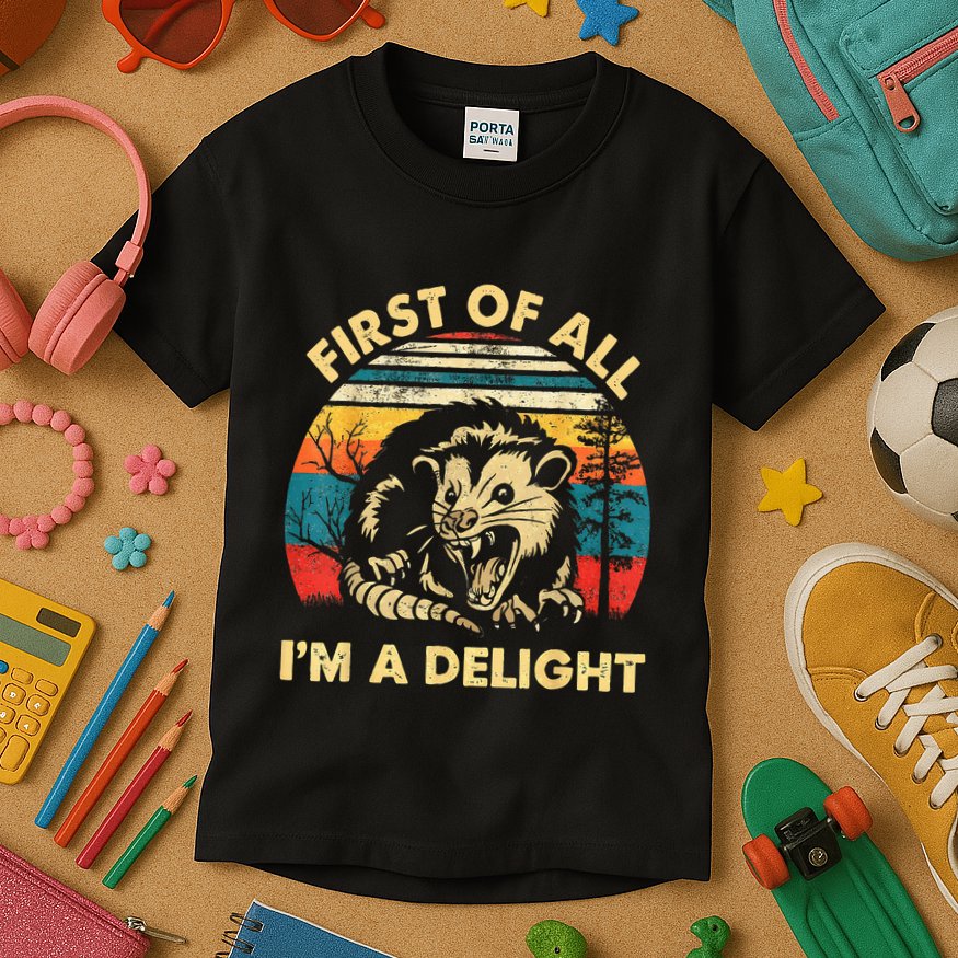 First Of All IM A Delight Sarcastic Angry Opossum Kids T-Shirt