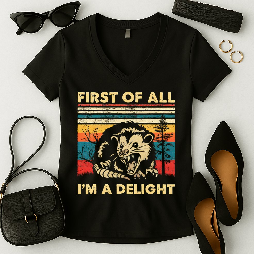 First Of All IM A Delight Sarcastic Angry Opossum Possum Women's V-Neck T-Shirt
