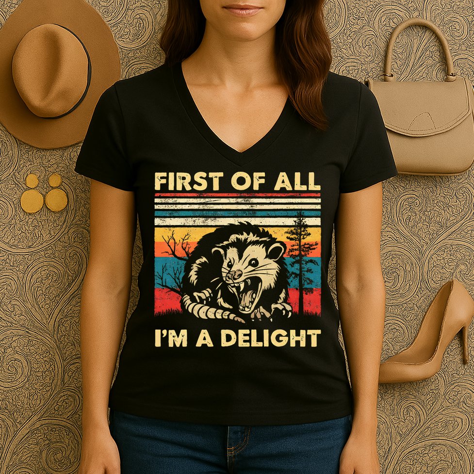 First Of All IM A Delight Sarcastic Angry Opossum Possum Women's V-Neck T-Shirt