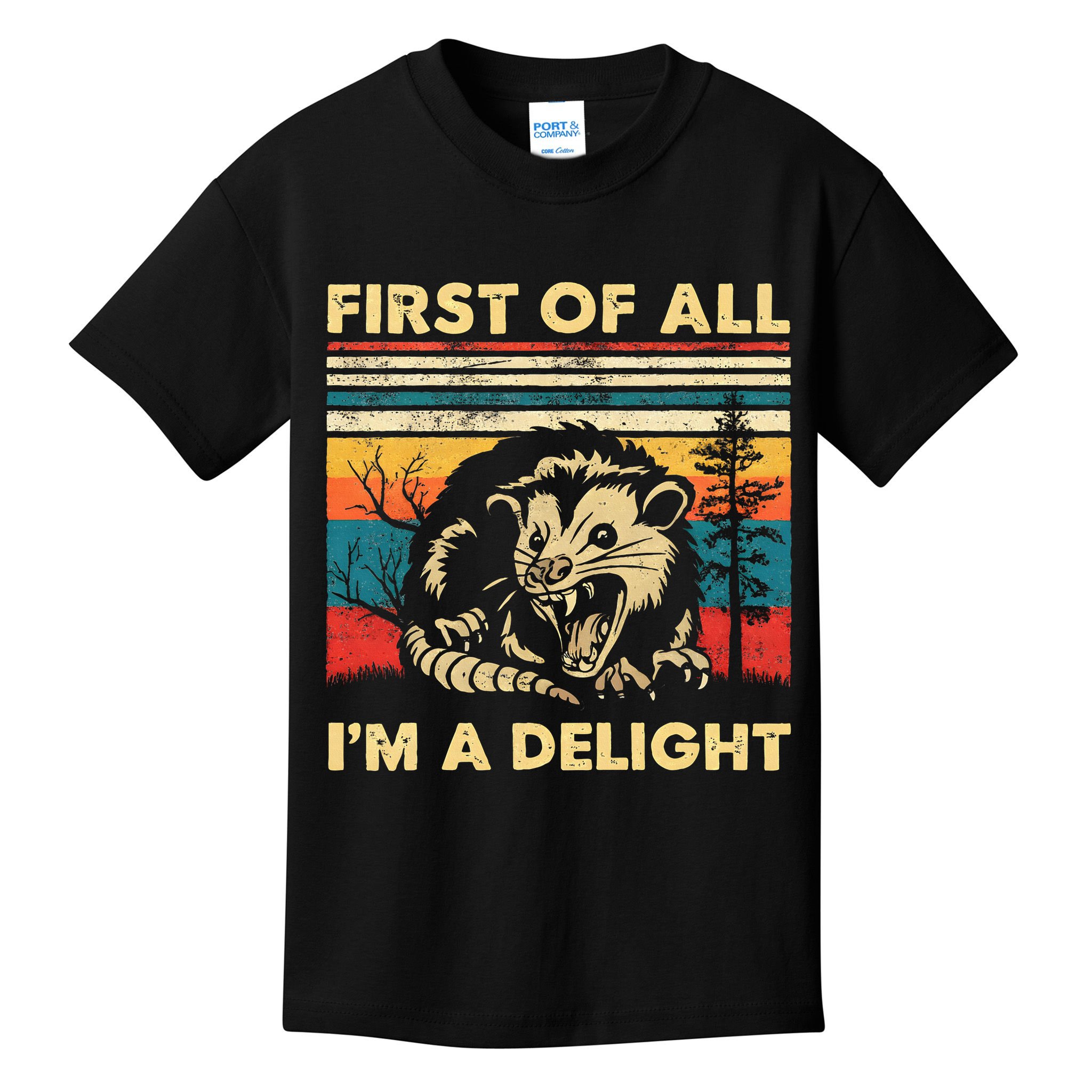 First Of All IM A Delight Sarcastic Angry Opossum Possum Kids T-Shirt