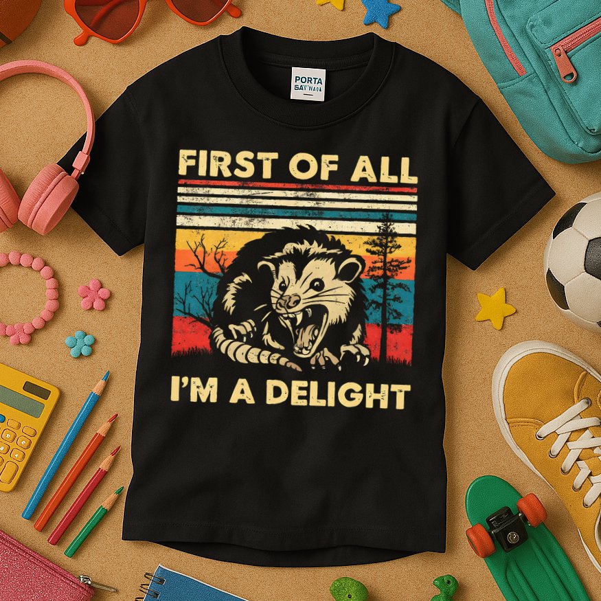 First Of All IM A Delight Sarcastic Angry Opossum Possum Kids T-Shirt