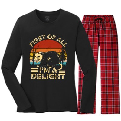 First Of All IM A Delight Sarcastic Angry Opossum Lover Women's Long Sleeve Flannel Pajama Set 