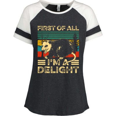 First Of All IM A Delight Sarcastic Angry Opossum Lover Enza Ladies Jersey Colorblock Tee