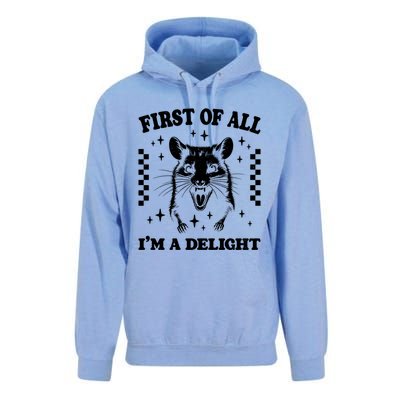 First Of All IM A Delight Sarcastic Angry Opossum Unisex Surf Hoodie