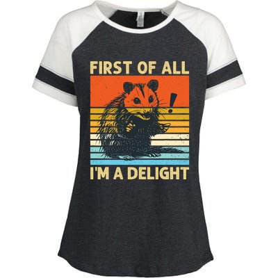 First Of All IM A Delight Sarcastic Angry Opossum Possum Enza Ladies Jersey Colorblock Tee