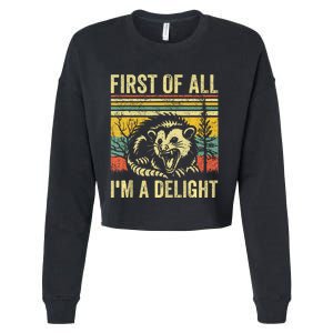 First Of All IM A Delight Sarcastic Angry Opossum Possum Cropped Pullover Crew