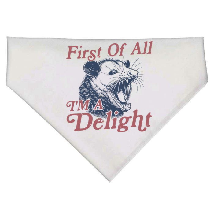 First Of All IM A Delight Sarcastic Angry Opossum Possum USA-Made Doggie Bandana