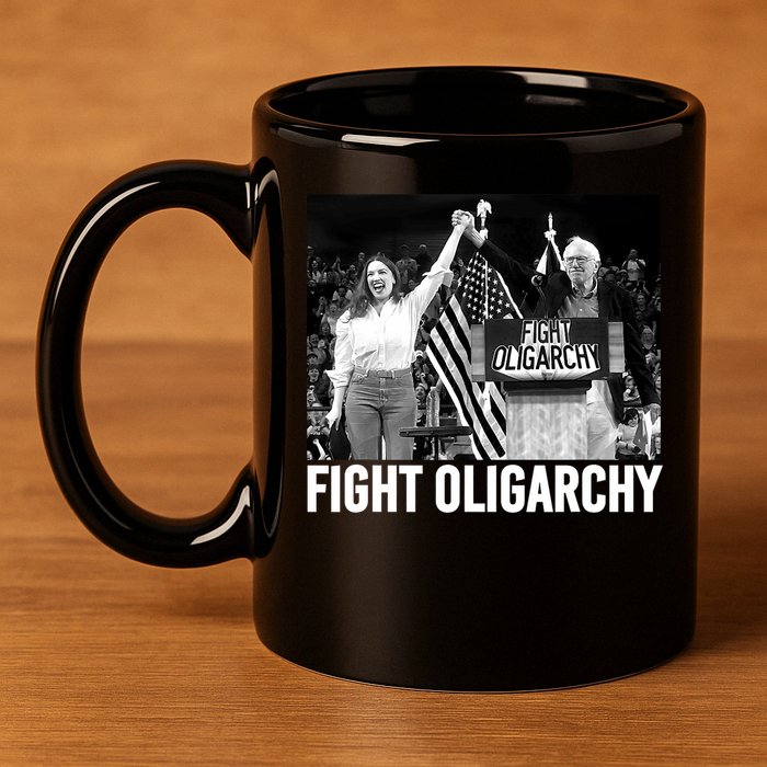Fight Oligarchy Bernie Sanders And AOC Freedom US Anti Trump  11oz C Handle Ceramic Mug