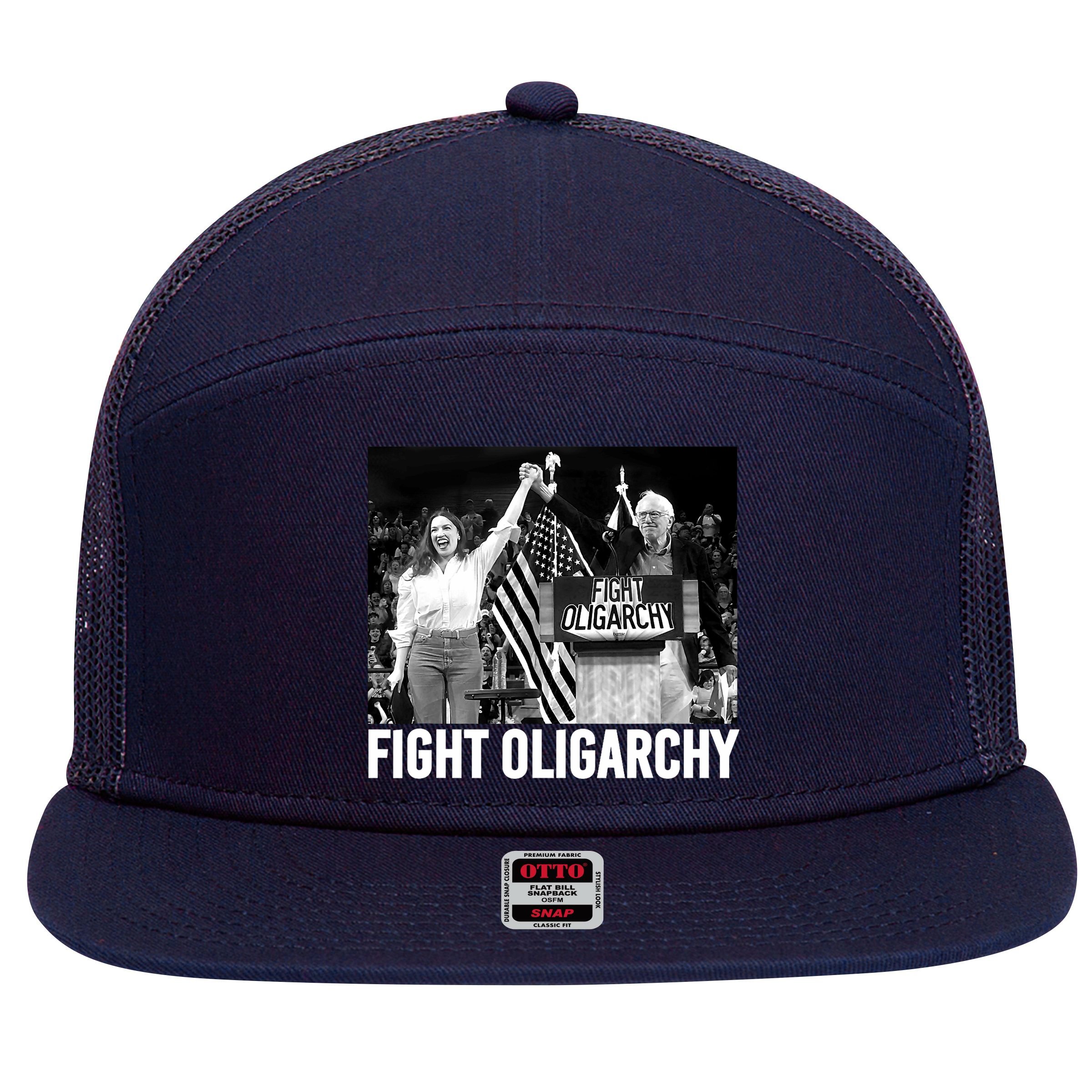 Fight Oligarchy Bernie Sanders And AOC Freedom US Anti Trump  7 Panel Mesh Trucker Snapback Hat