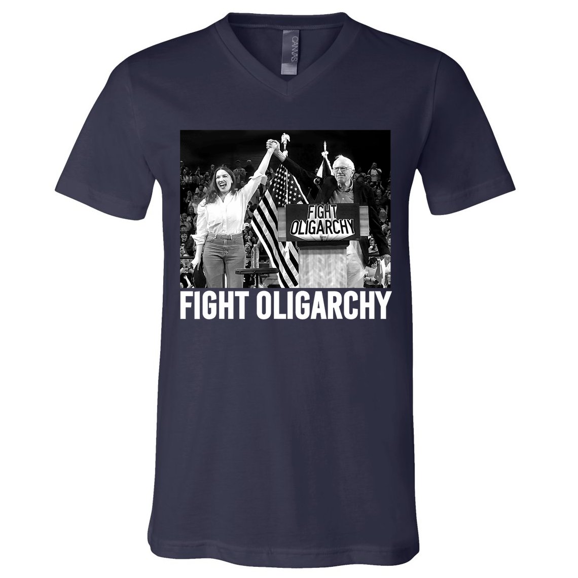 Fight Oligarchy Bernie Sanders And AOC Freedom US Anti Trump  V-Neck T-Shirt