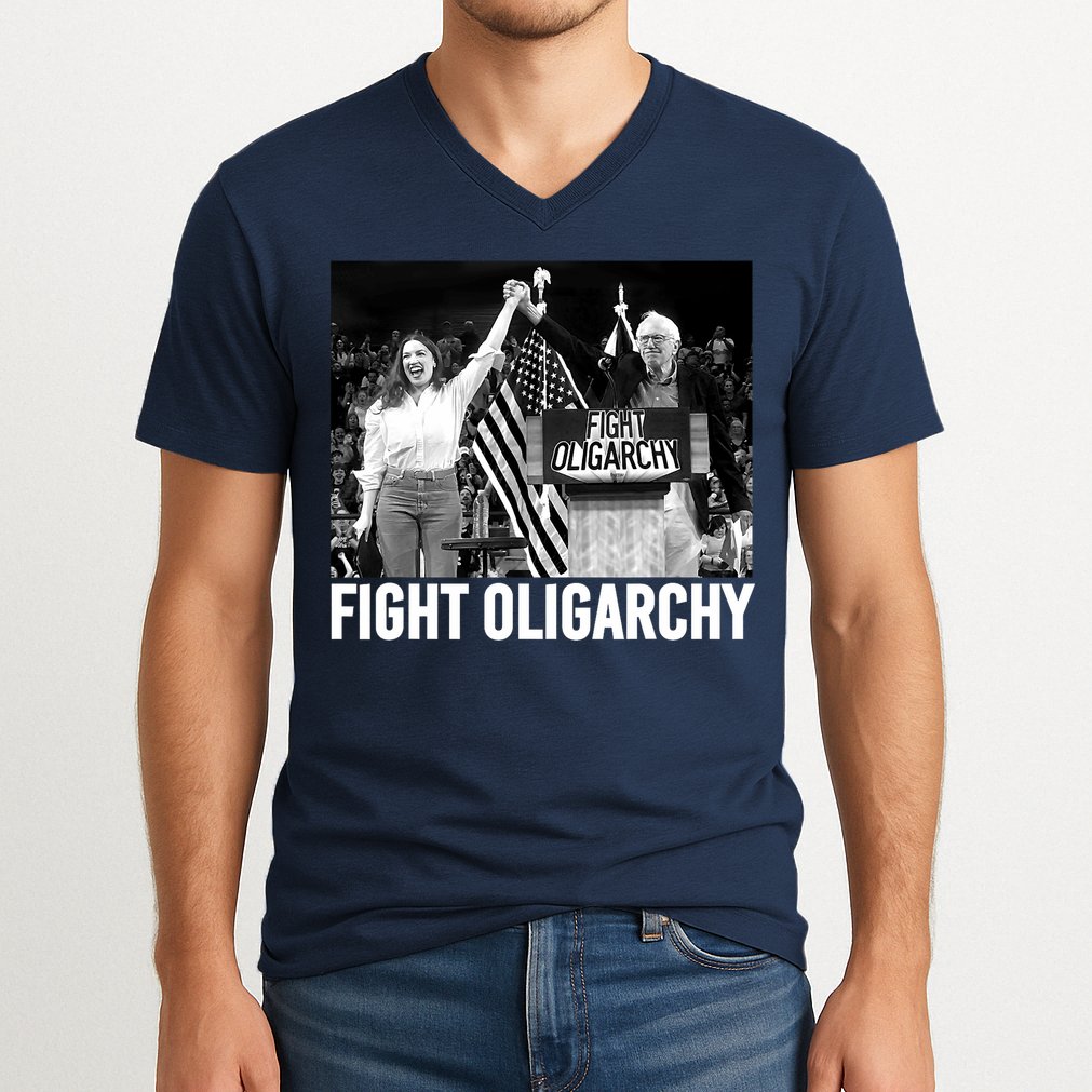 Fight Oligarchy Bernie Sanders And AOC Freedom US Anti Trump  V-Neck T-Shirt