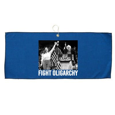 Fight Oligarchy Bernie Sanders And AOC Freedom US Anti Trump  Large Microfiber Waffle Golf Towel