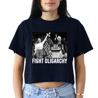 Fight Oligarchy Bernie Sanders And AOC Freedom US Anti Trump  Women's Crop Top Tee