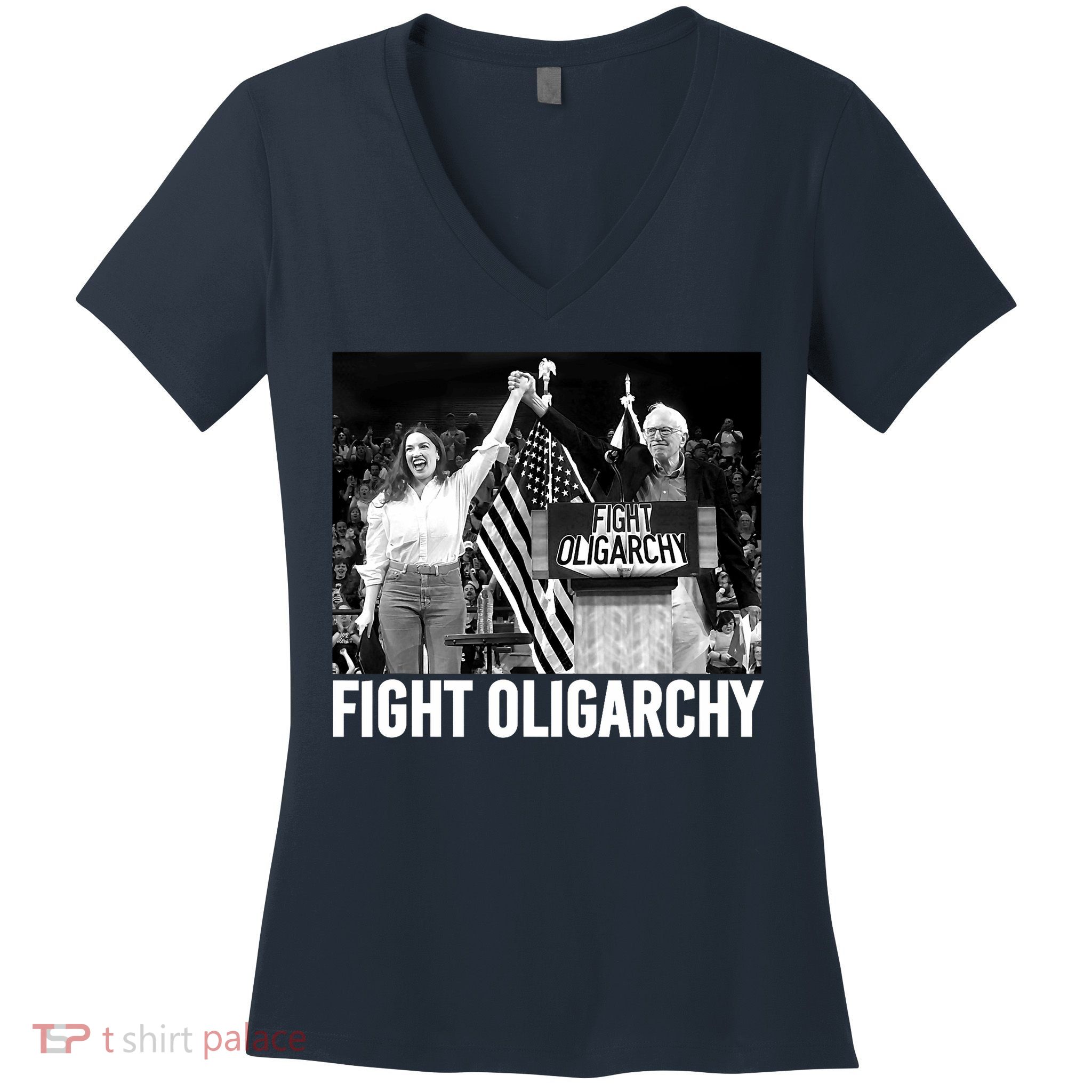 Fight Oligarchy Bernie Sanders And AOC Freedom US Anti Trump  Women's V-Neck T-Shirt