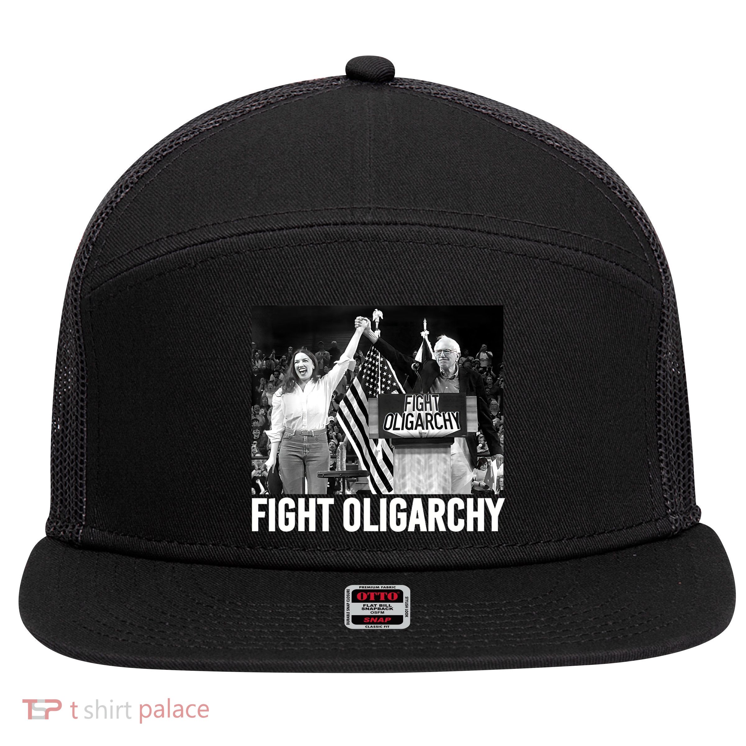 Fight Oligarchy Bernie Sanders And AOC Freedom US Anti Trump  7 Panel Mesh Trucker Snapback Hat
