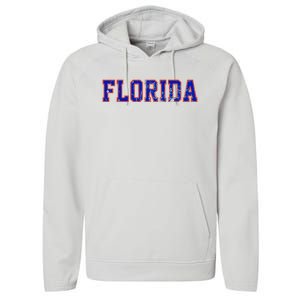 Florida Orange Blue Retro Fl Performance Fleece Hoodie