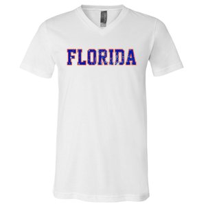 Florida Orange Blue Retro Fl V-Neck T-Shirt