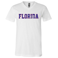 Florida Orange Blue Retro Fl V-Neck T-Shirt